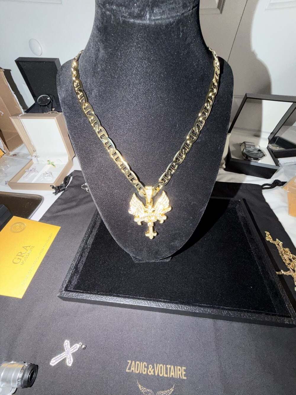 24 inch 14K Gold-Filled Mariner Link Chain with VVS1 CZ Angel  Pendant